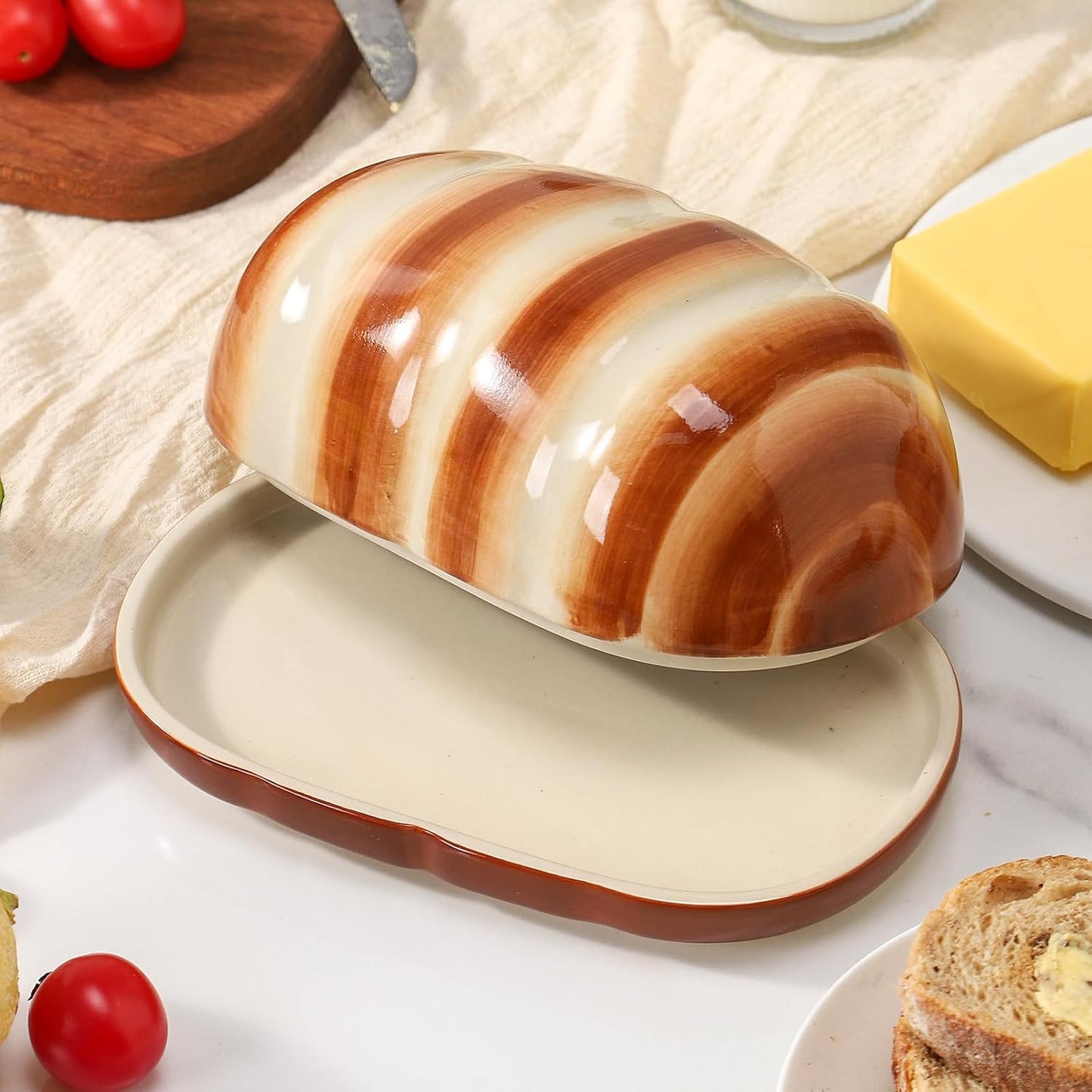 Plato cerámica mantequilla con tapa soporte diseño