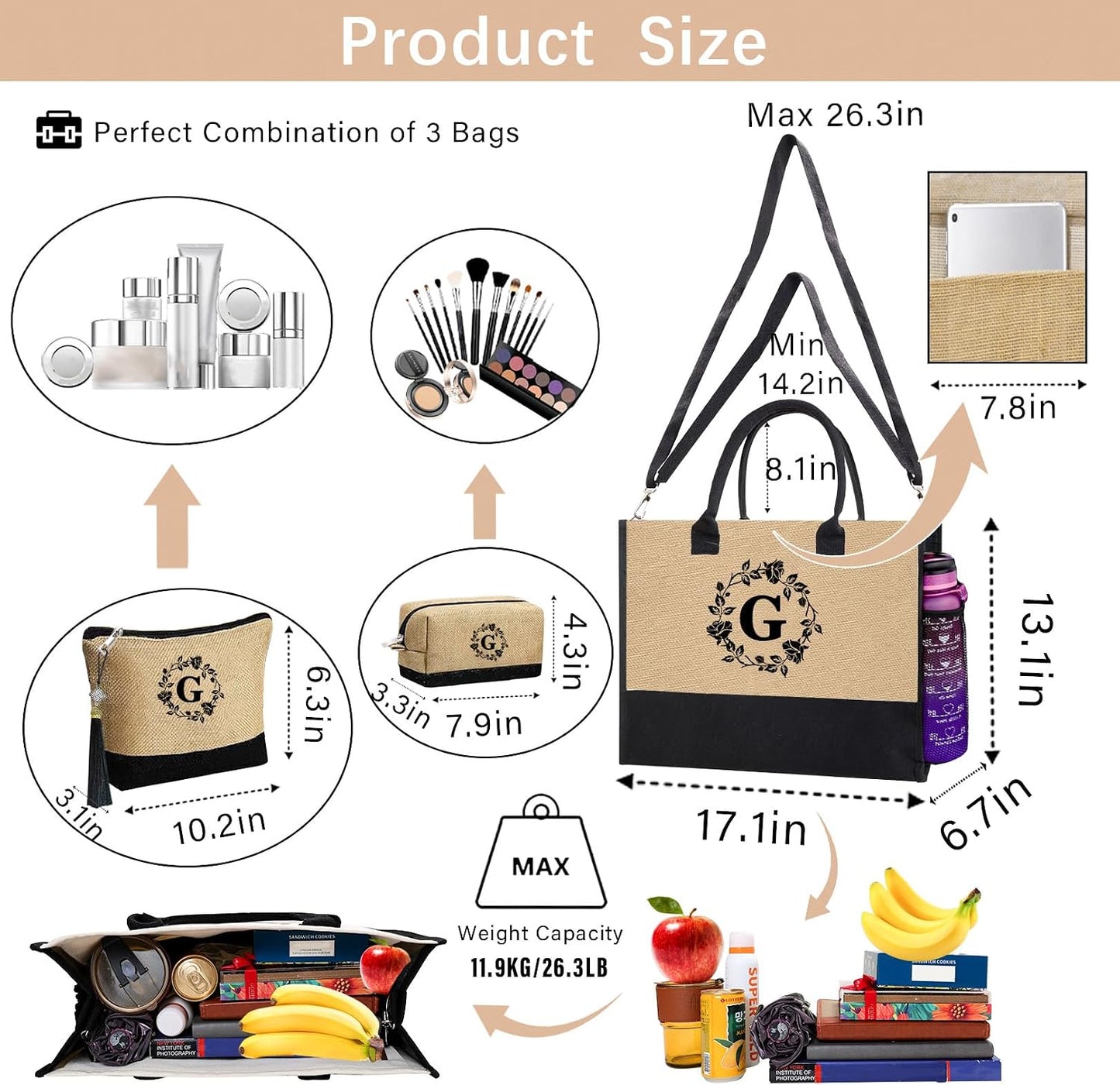 Bolsas yute personalizadas con iniciales para mujer