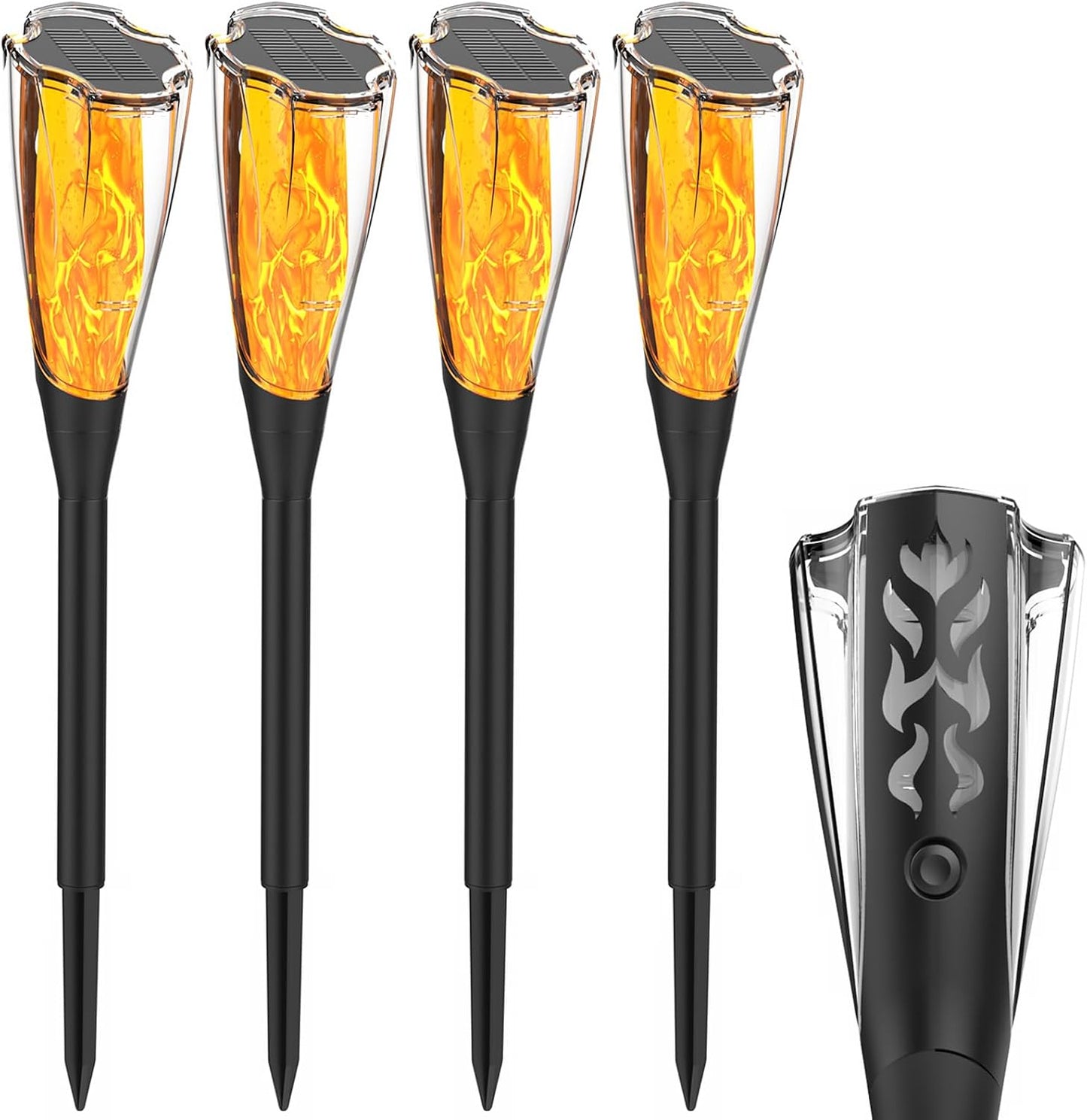4 Pzas Luces Fuego Flicker Solar para Jardín Exterior