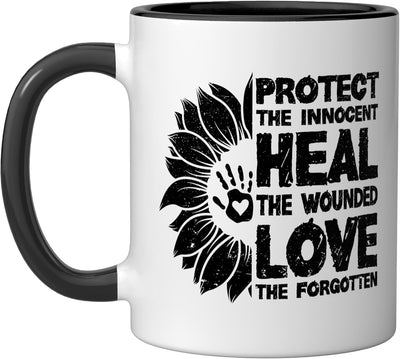 Taza cerámica conciencia y prevención abuso infantil negro/blanco