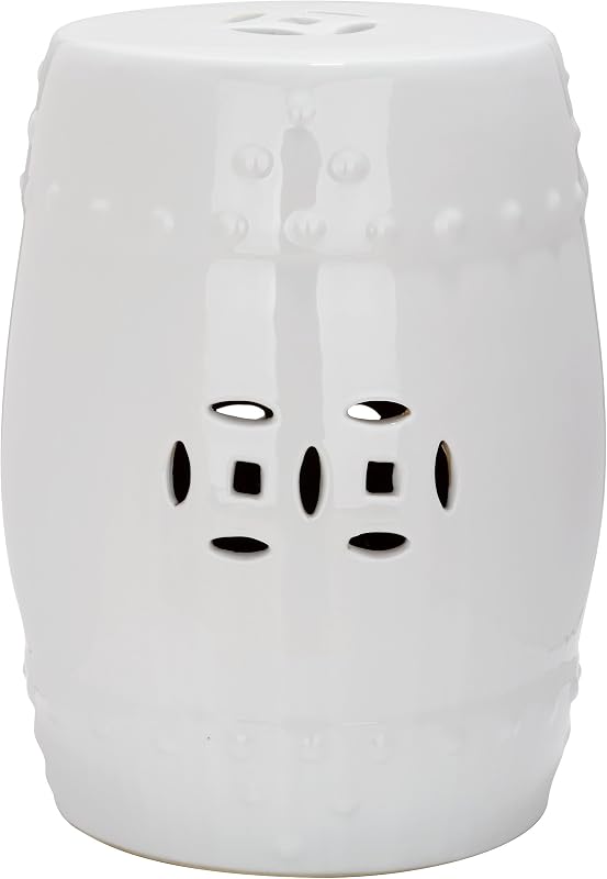 Taburete decorativo cerámica diseño chino blanco