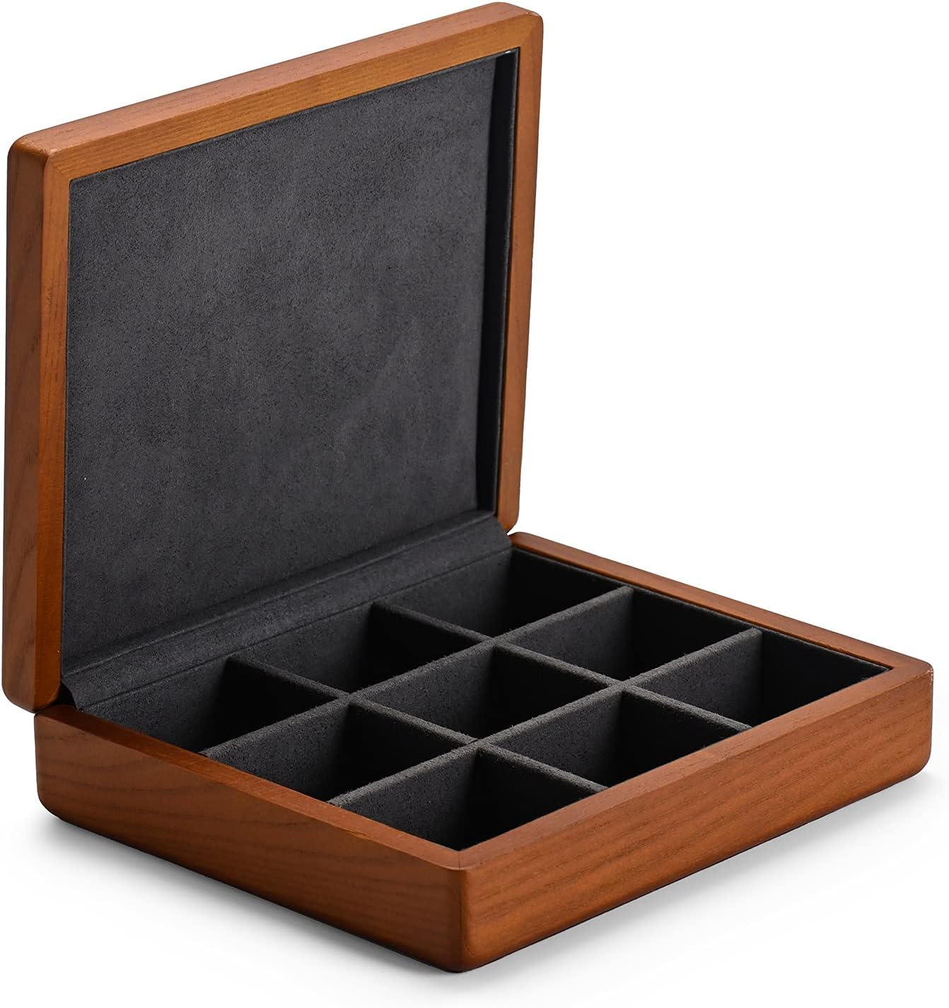 Joyero madera anillos organiz. aretes caja 9 rejillas grises