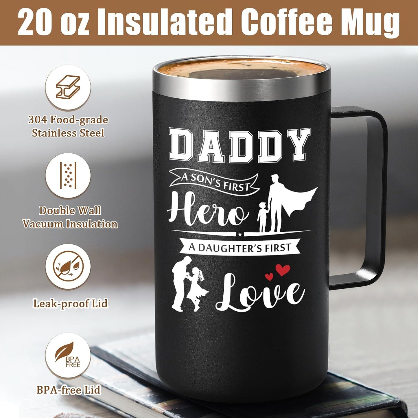 Taza café aislada 20oz con llavero color negro