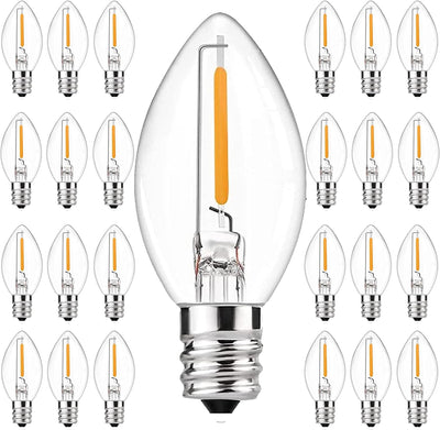 25 Bombillas LED C7 E12 0.6W 2700K para Luces Exteriores