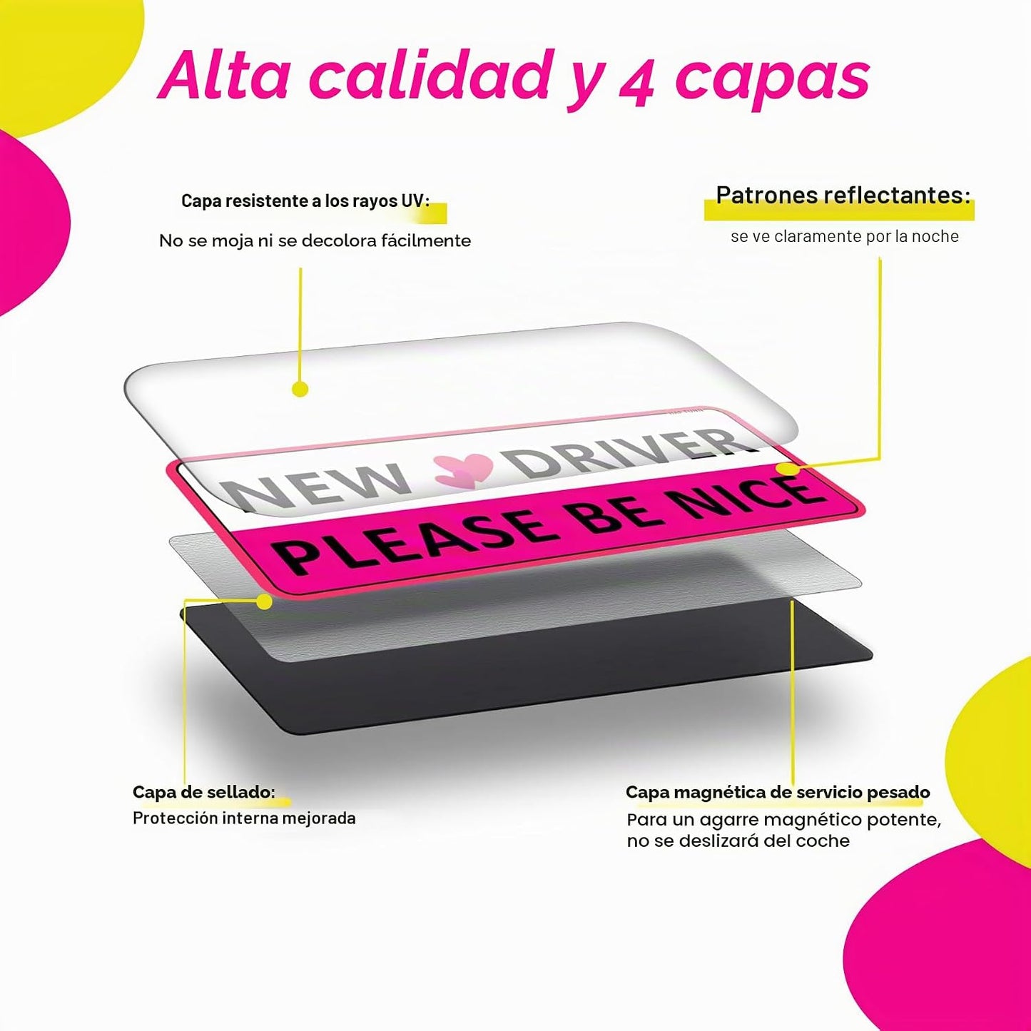 Imán conductor estudiante para auto 3uds rosa reflectante