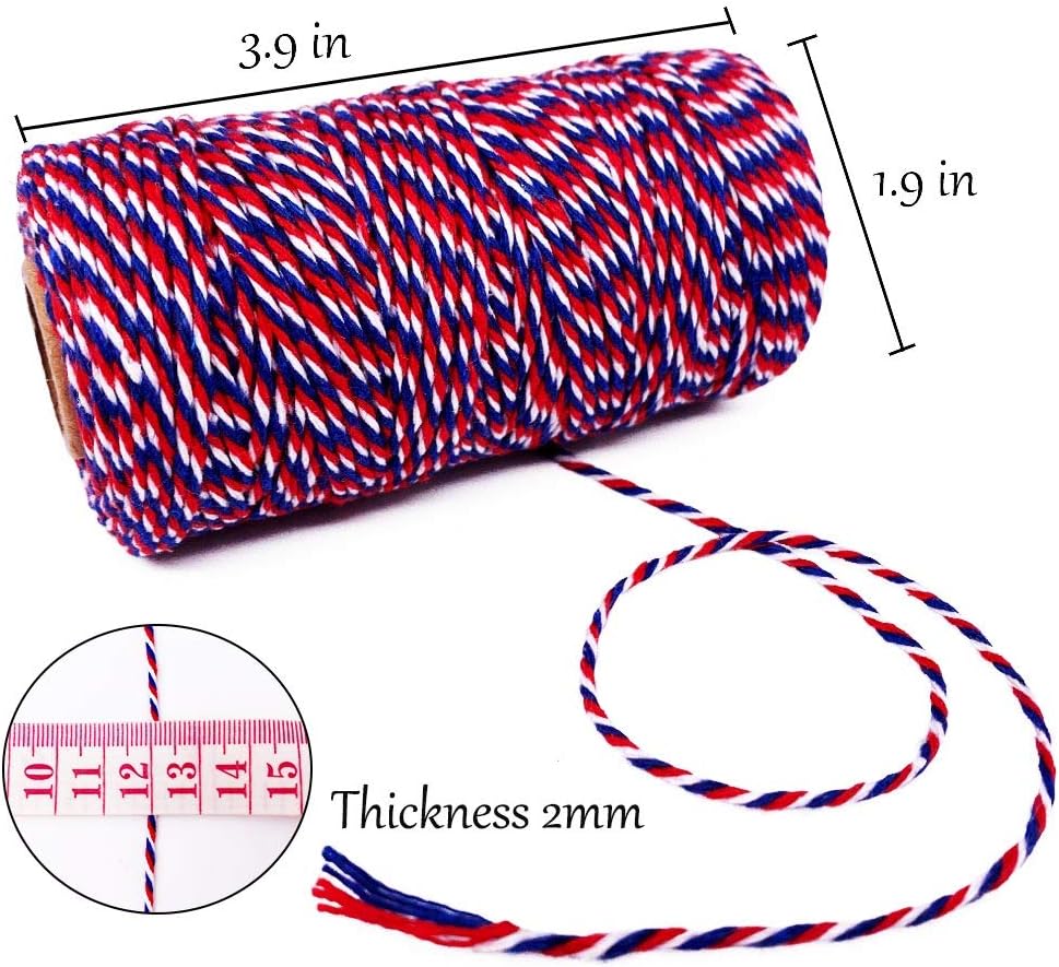 Cuerda algodón 2mm 328ft rojo azul blanco navidad