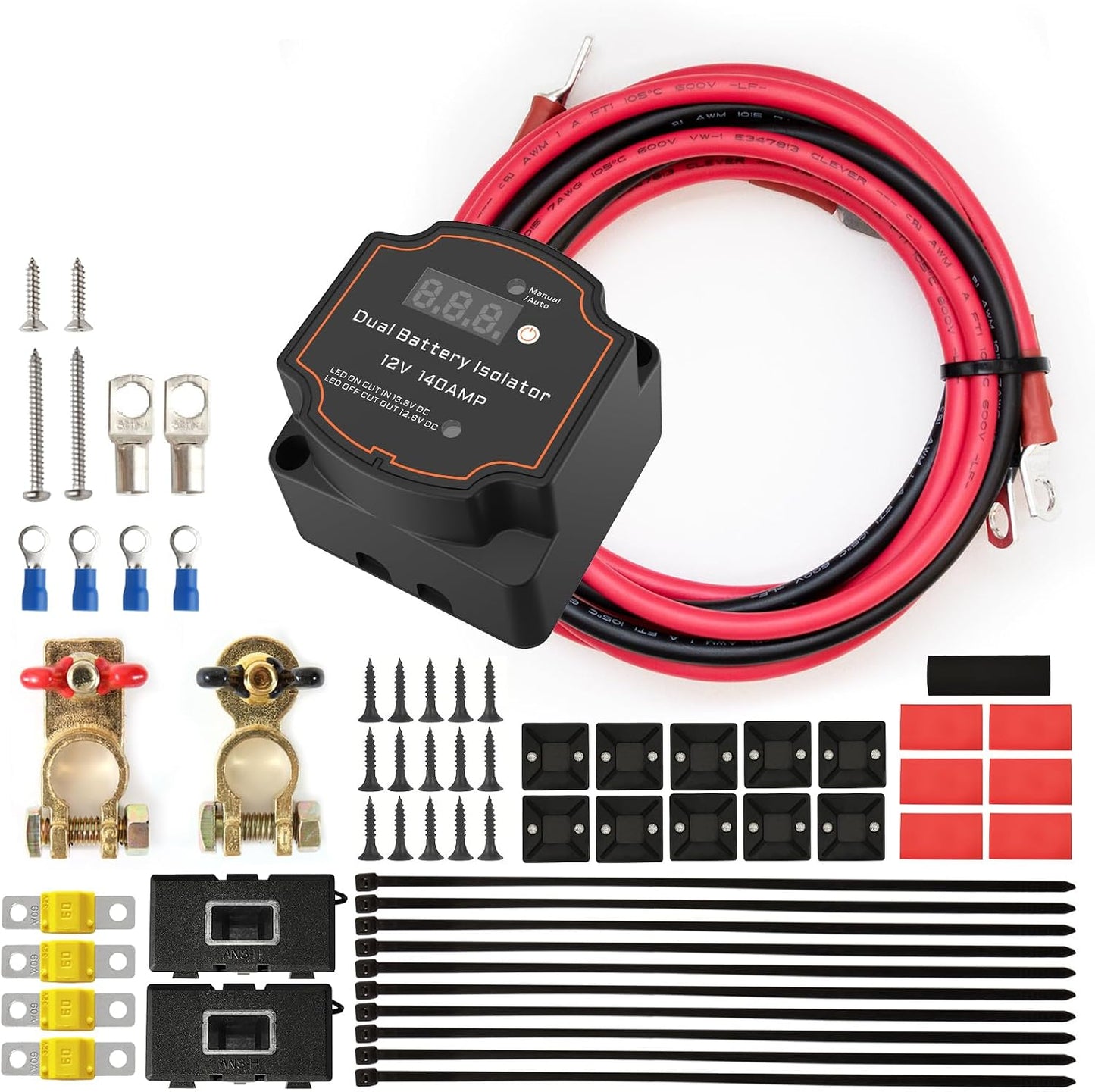 Aislador batería 12V kit cable 7AWG 16.4pies relé 140A