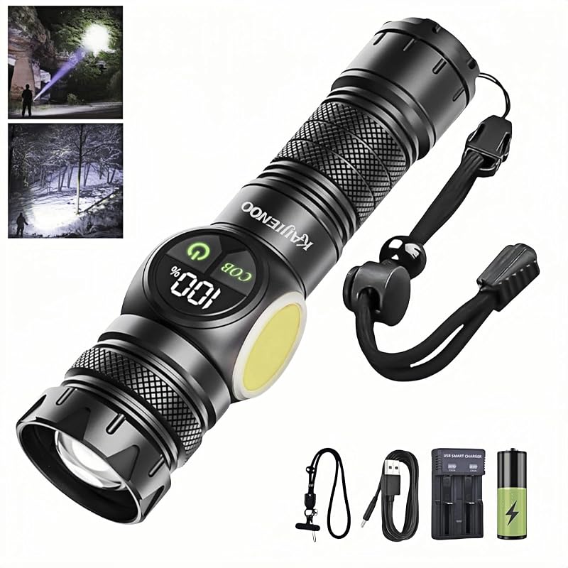 Linterna LED recargable USB tipo C 9 modos luz COB