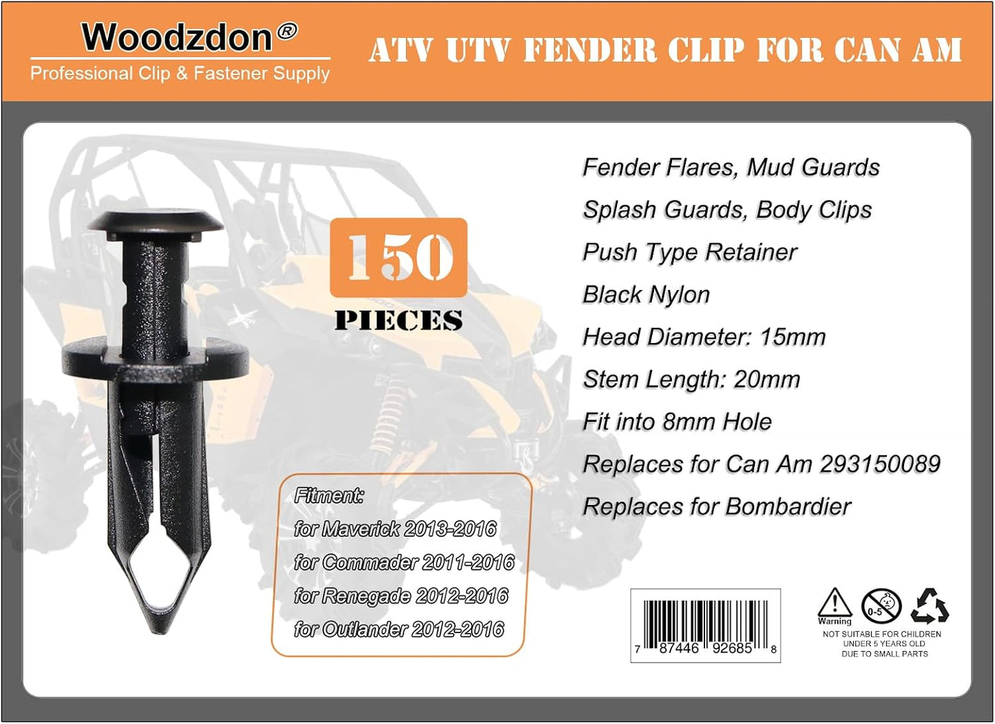 150 Clips Guardabarros Can Am 5/16" con Herramienta Palanca