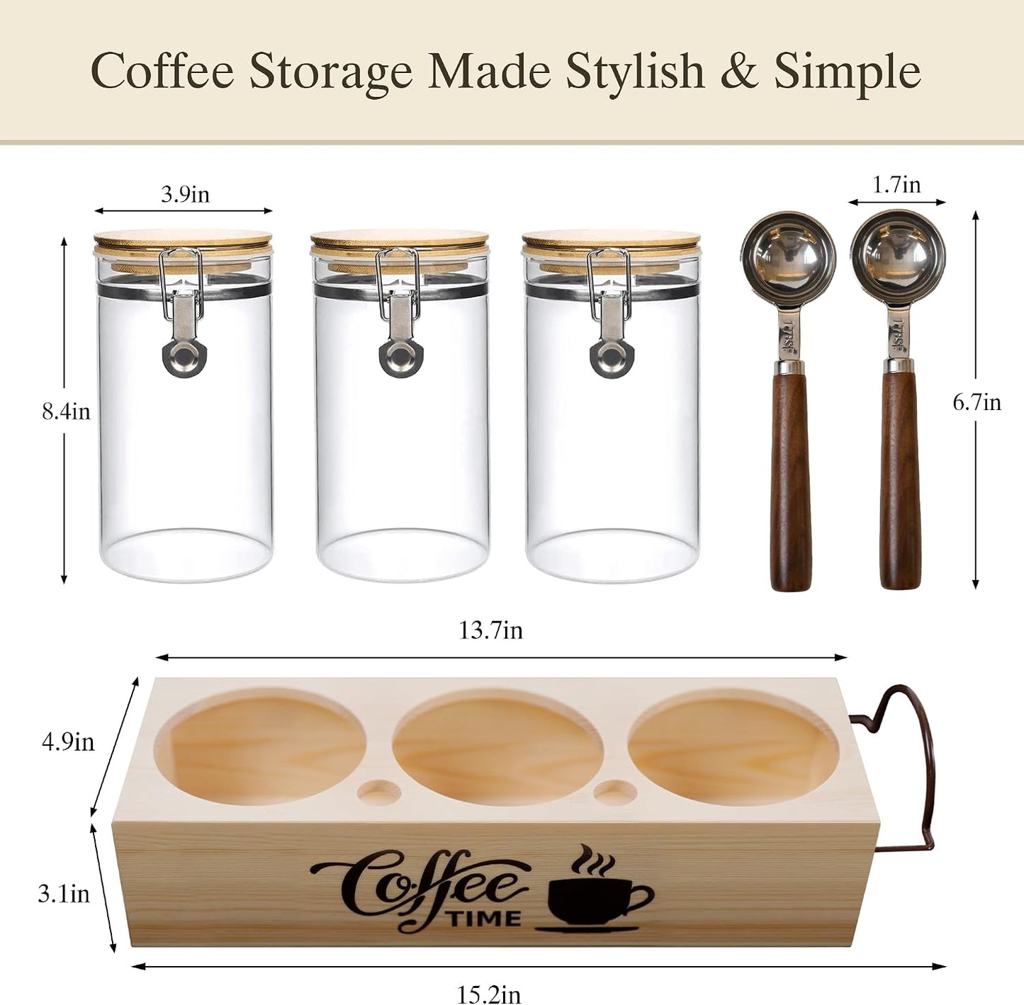 Set 3 Recipientes Vidrio Café con Soporte Filtro