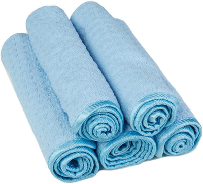 Set 5 Toallas Microfibra 16x16pulg Limpieza Vidrio Sin Rayas Azul