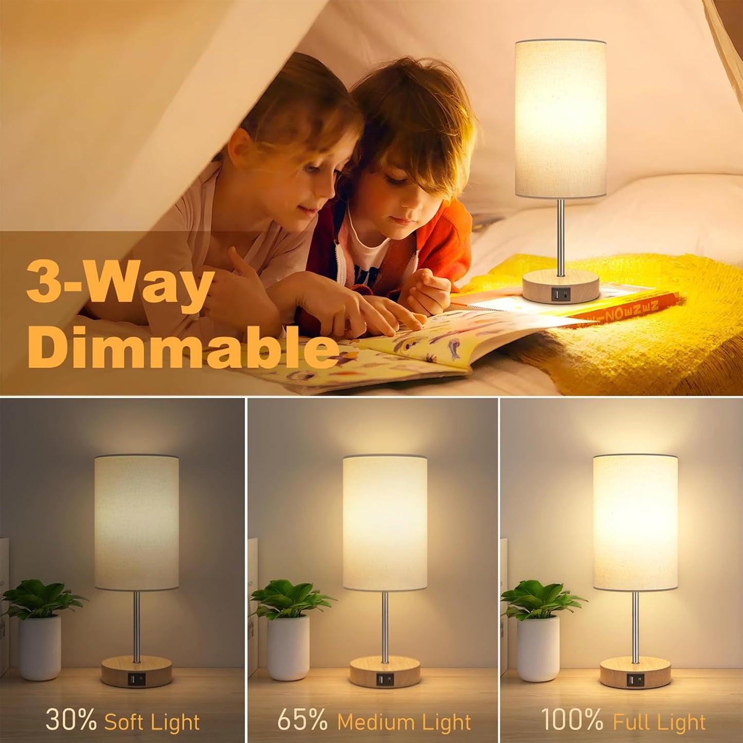 Lámpara mesa táctil 3 vías carga doble dormitorio oficina
