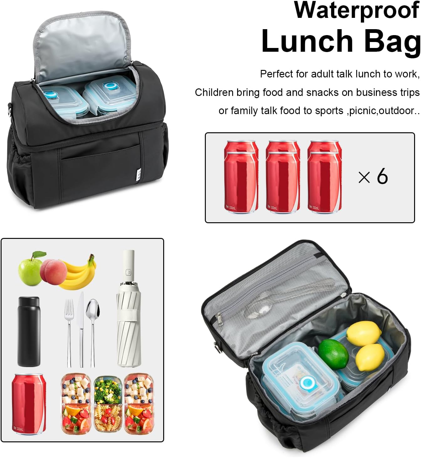 Caja almuerzo adulto aislada doble compartimento nylon