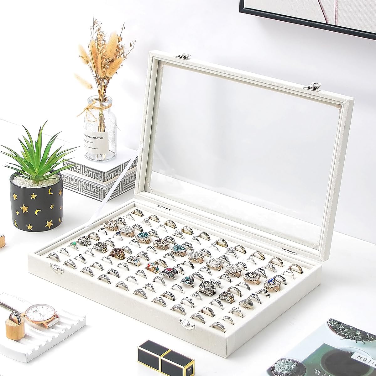 Estuche anillos terciopelo 100 ranuras para niñas