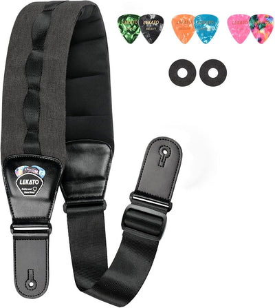 Correa guitarra bajo 45-55pulg espuma gruesa 6 púas negro