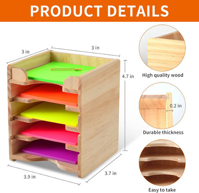 Organiz. notas adhesivas madera 3x3pulg oficina hogar
