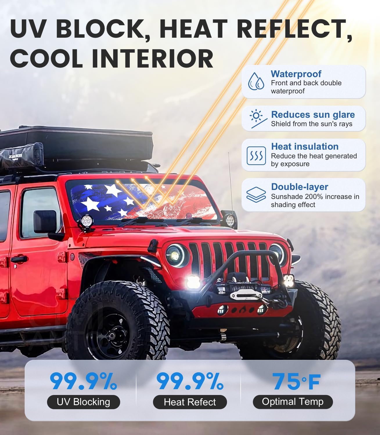 Parasol térmico Jeep Wrangler UV 1997-2025 plegable
