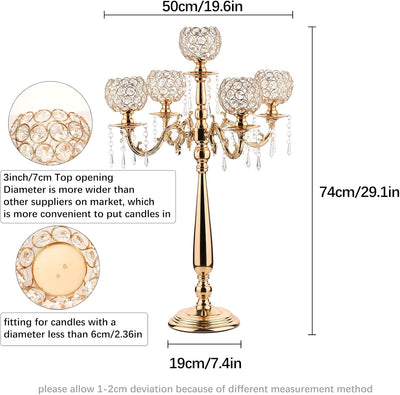 4 Candelabros Cristal 5 Brazos Mesa Boda Dorado Elegante