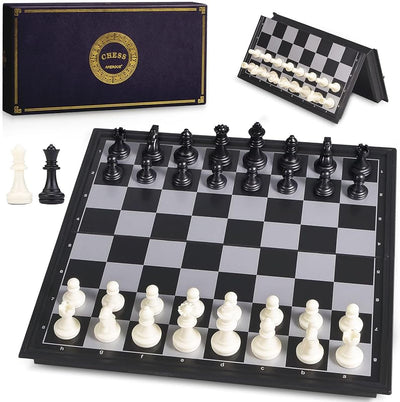 Juego ajedrez magnético 10pulg plegable con bolsa y reinas extra