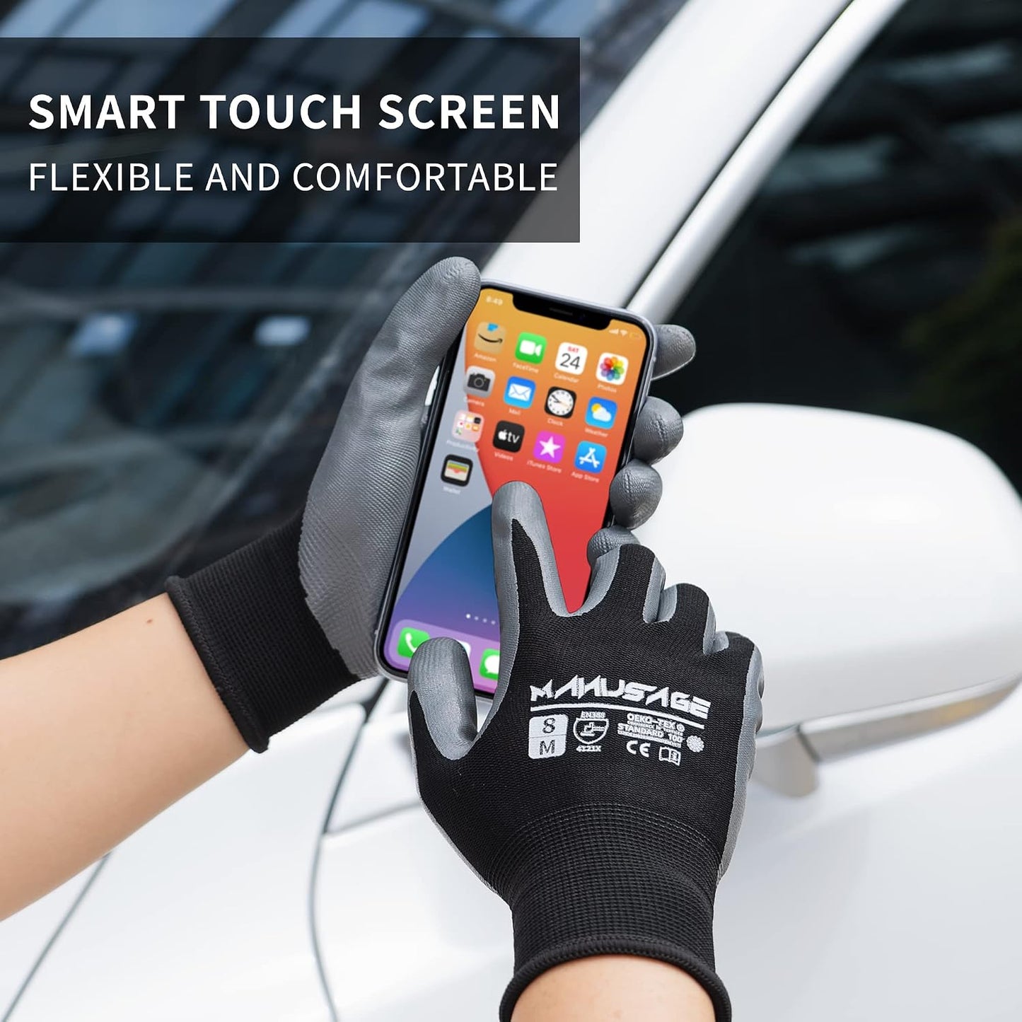 Guantes trabajo seguridad ultradelgados negros talla M 3 pares