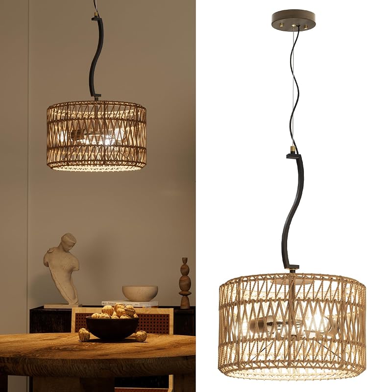 Lámpara colgante ratán 3 luces 15pulg para cocina dormitorio
