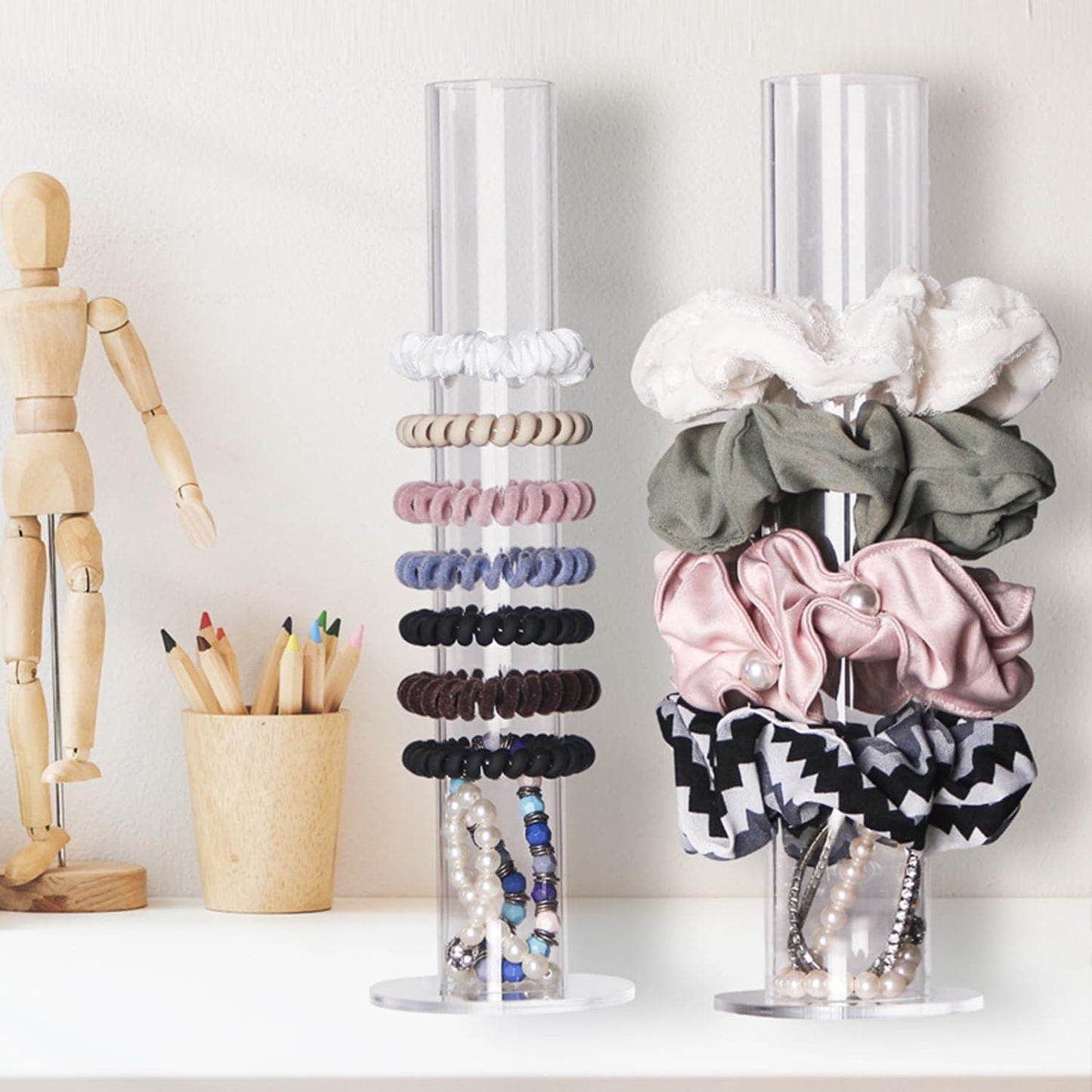 Soporte vertical acrílico para pulseras y lazos cabello