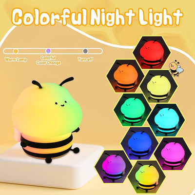 Luz Nocturna Abeja con 8 Colores Temporizador Recargable
