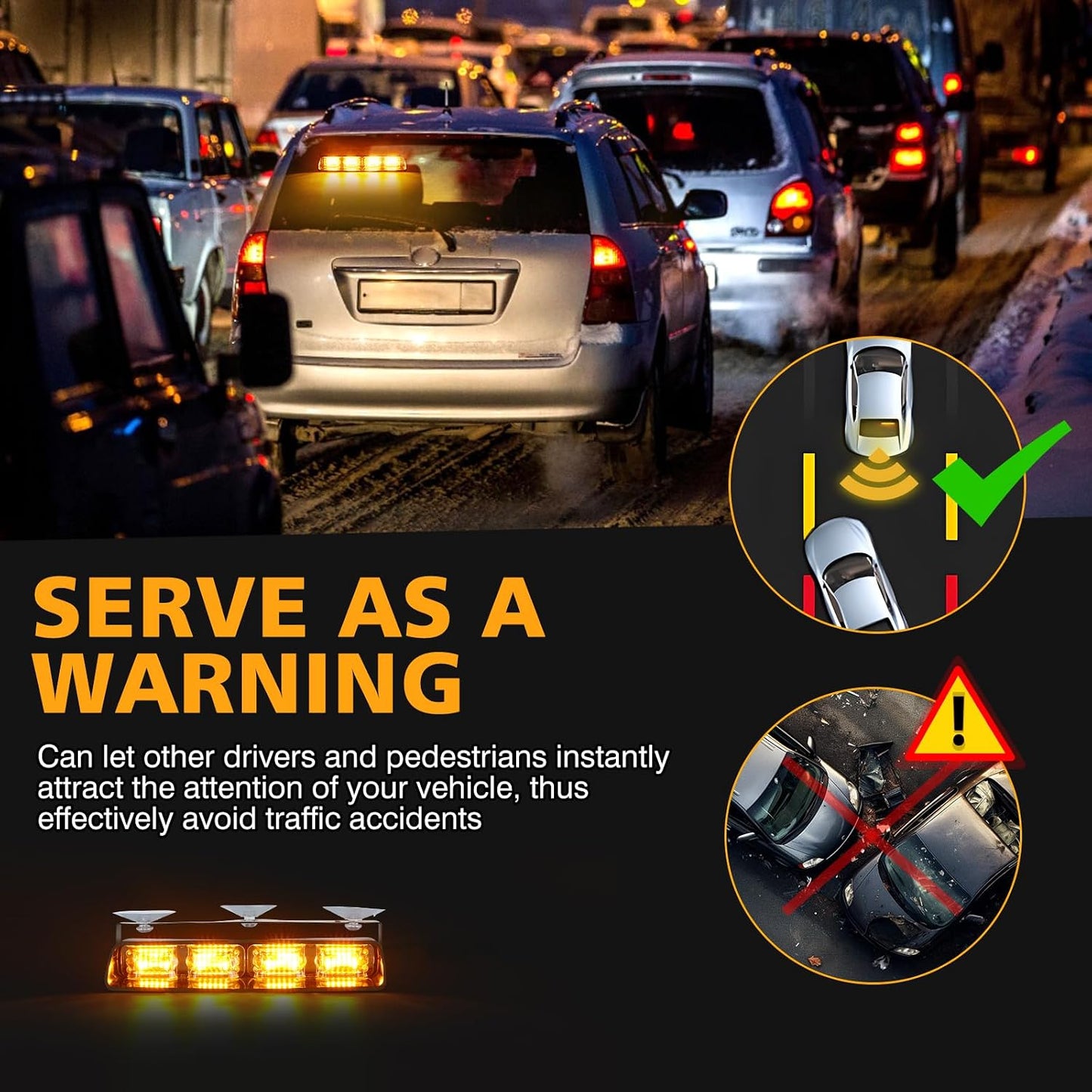 Barra luz estroboscópica 24 LED 26 modos ventosas para coche
