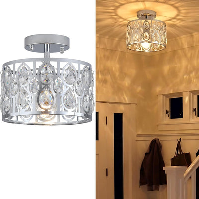 Lámpara techo redonda 9pulg cristal cromado cocina dormitorio