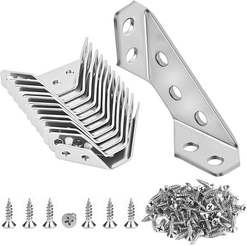 12 Pzas Soportes Esquina Acero Inox Universal para Madera