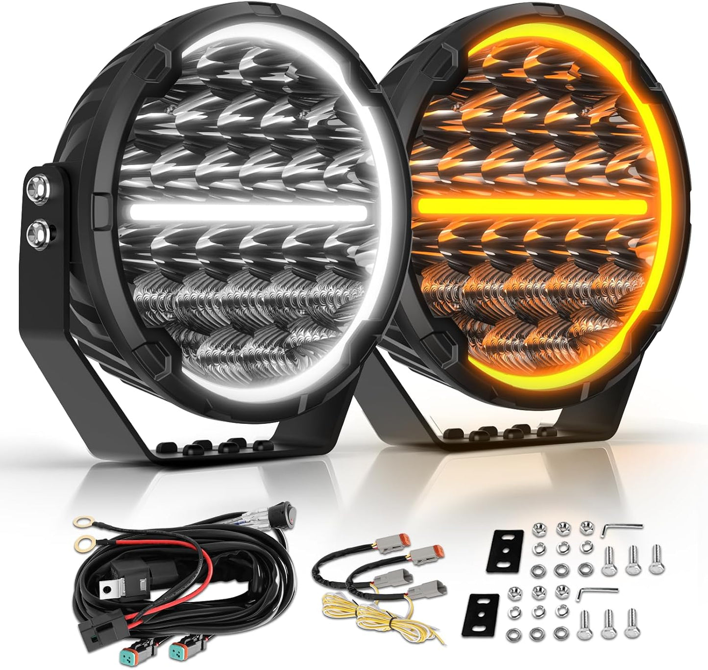 Luces LED redondas 9pulg techo camioneta DRL blanco/ámbar