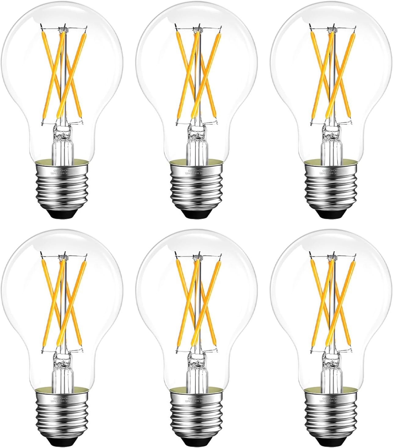 Bombilla LED E26 regulable 6W A19 vidrio 5000K set 6