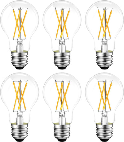 Bombilla LED E26 regulable 6W A19 vidrio 5000K set 6