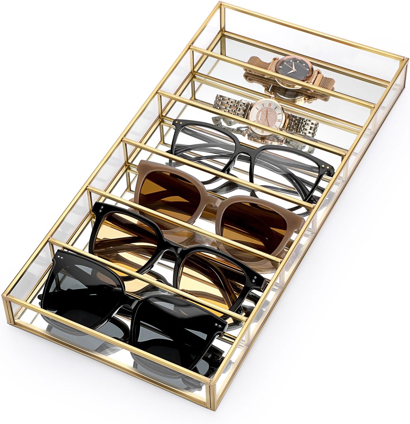 Bandeja organizadora gafas sol 6 ranuras color dorado