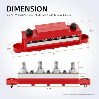 Bloque distribución energía 400A 12V 4 pernos M8