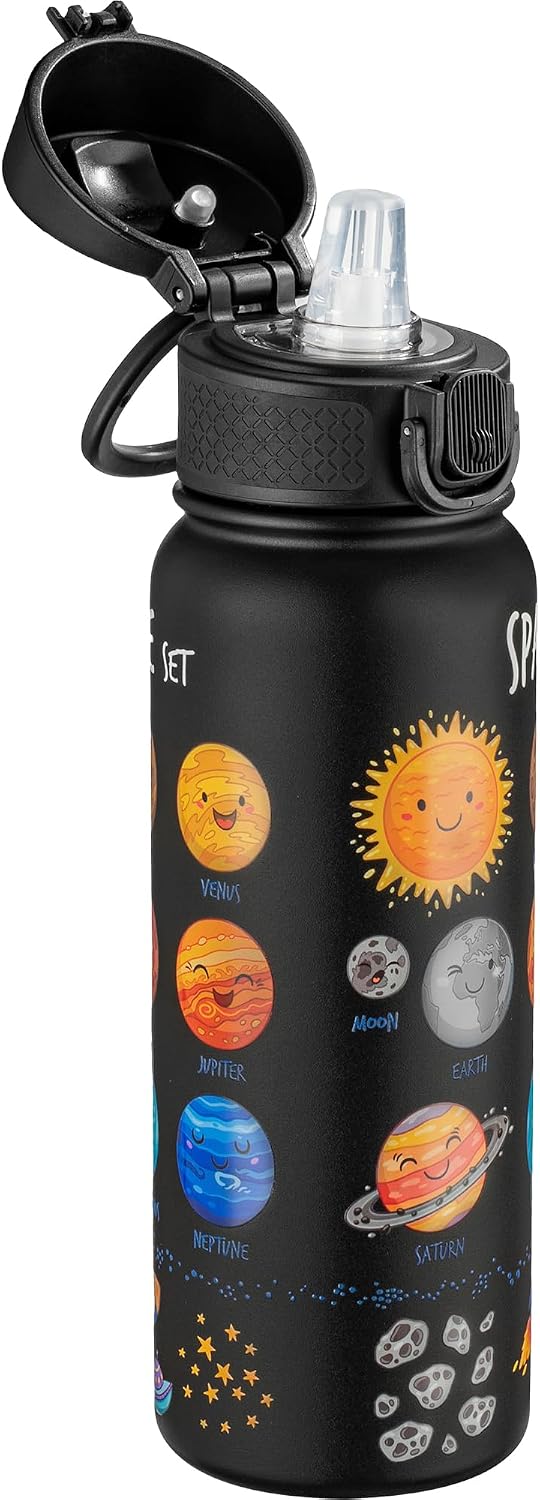 Botella agua acero inox 20oz para niños pajitas