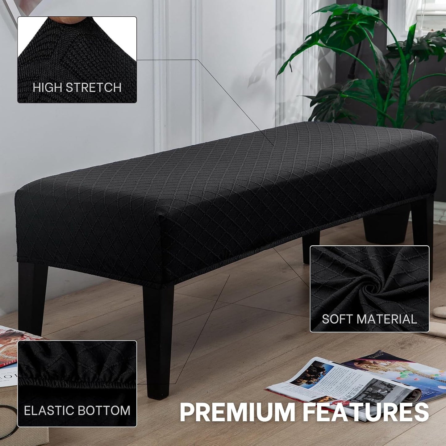 Funda banco comedor elástica lavable rectangular negro