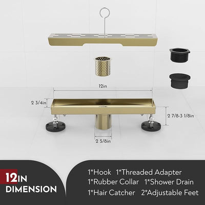 Drenaje ducha 12pulg rectangular acero inox cepillado oro