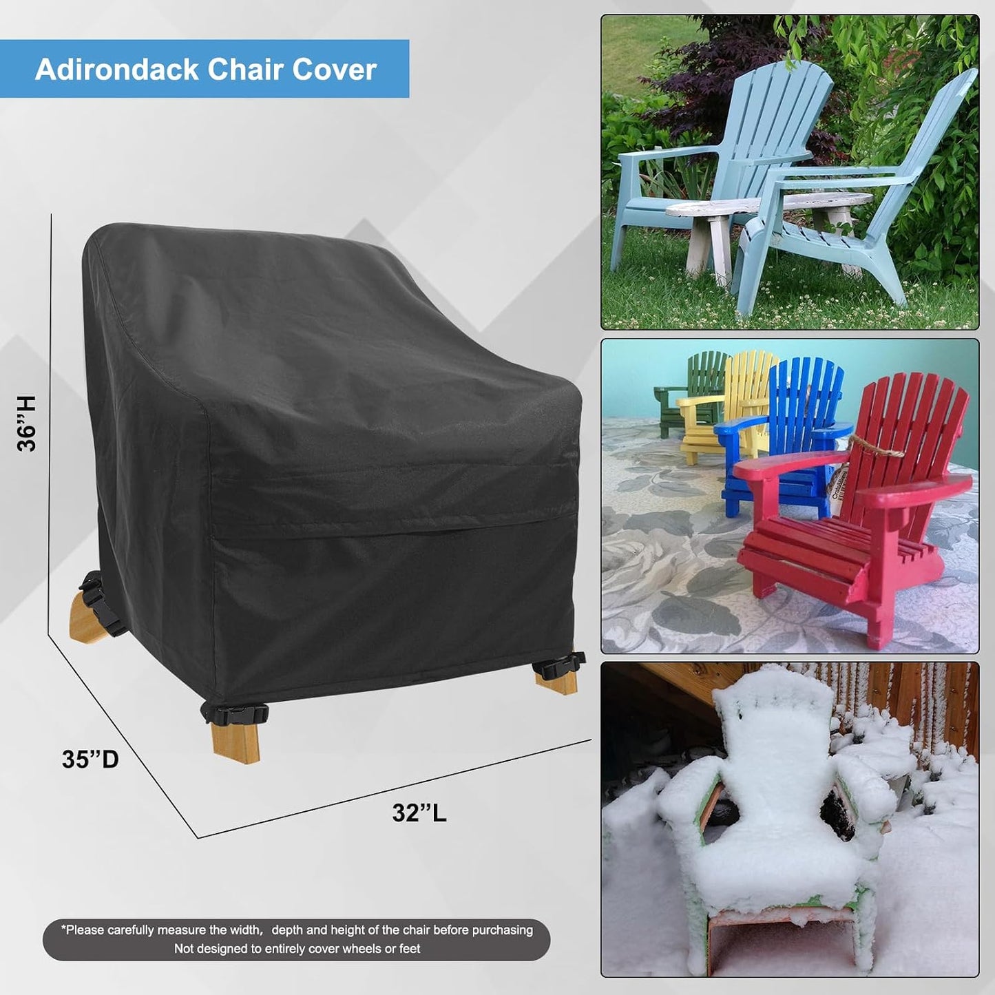 4 Fundas Impermeables Silla Exterior 32x35x36" Negro