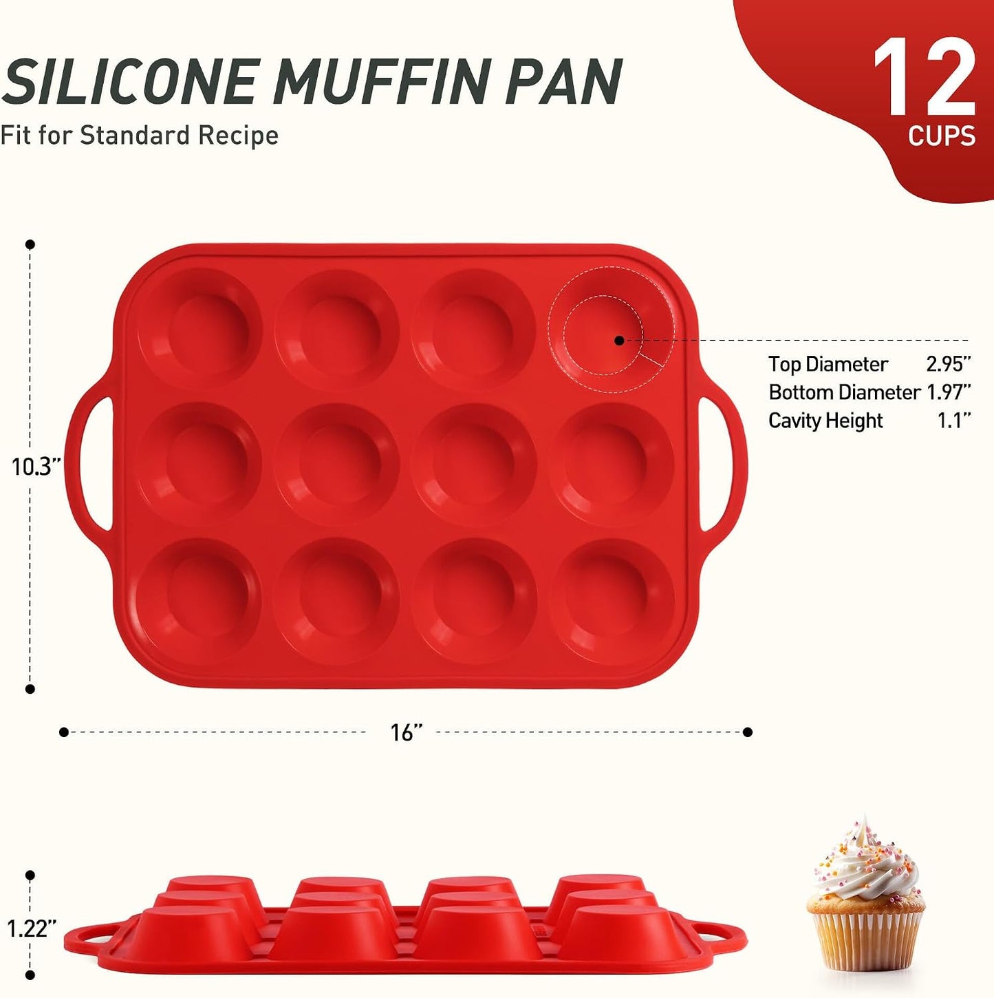 12 Tazas Molde Silicona con Marco Metal para Muffins Cupcakes