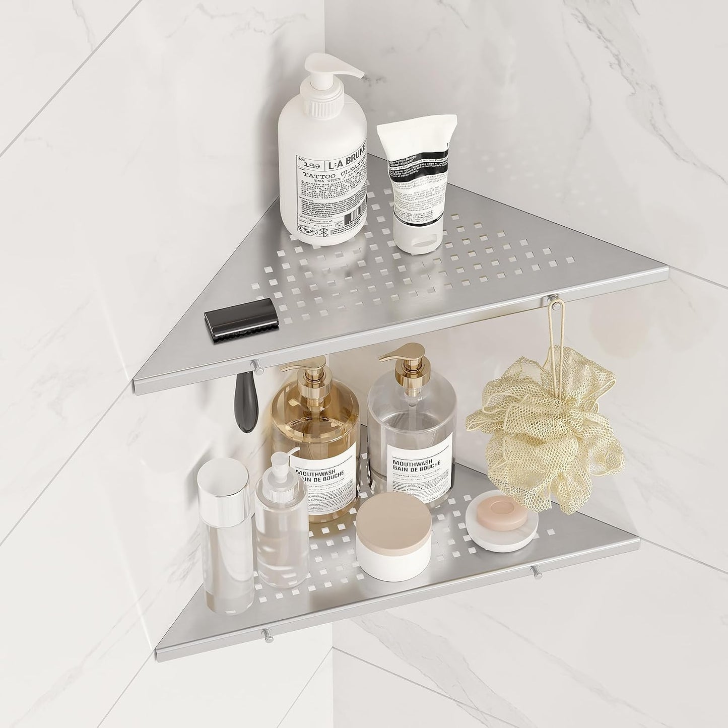 Estante esquinero baño 10" acero inox set 2