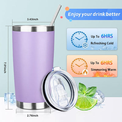 Vaso térmico acero inox con popote y cepillo lila