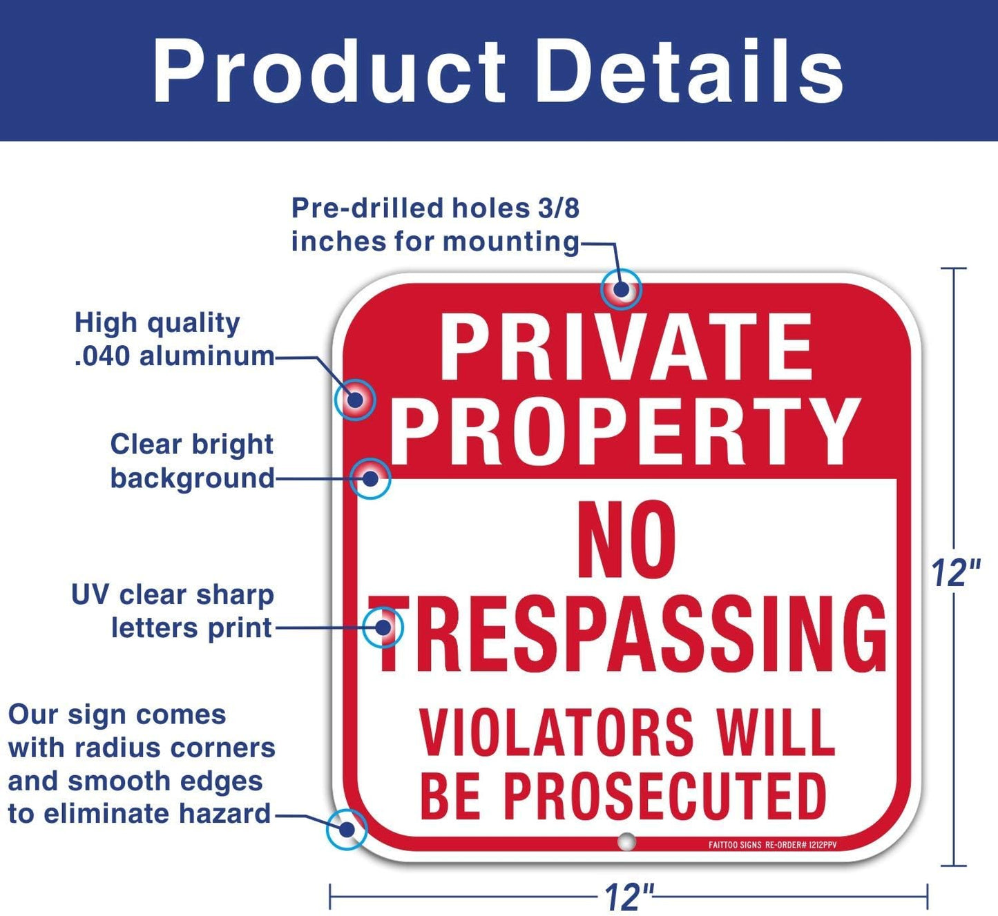 3 Carteles Propiedad Privada 12x12" Aluminio UV Impermeable