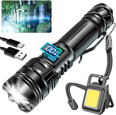 Linterna LED recargable con luz lateral y pantalla digital