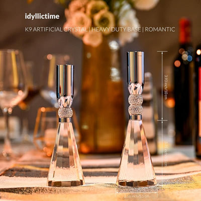 Portavelas cristal K9 base pesada set 2 plateado