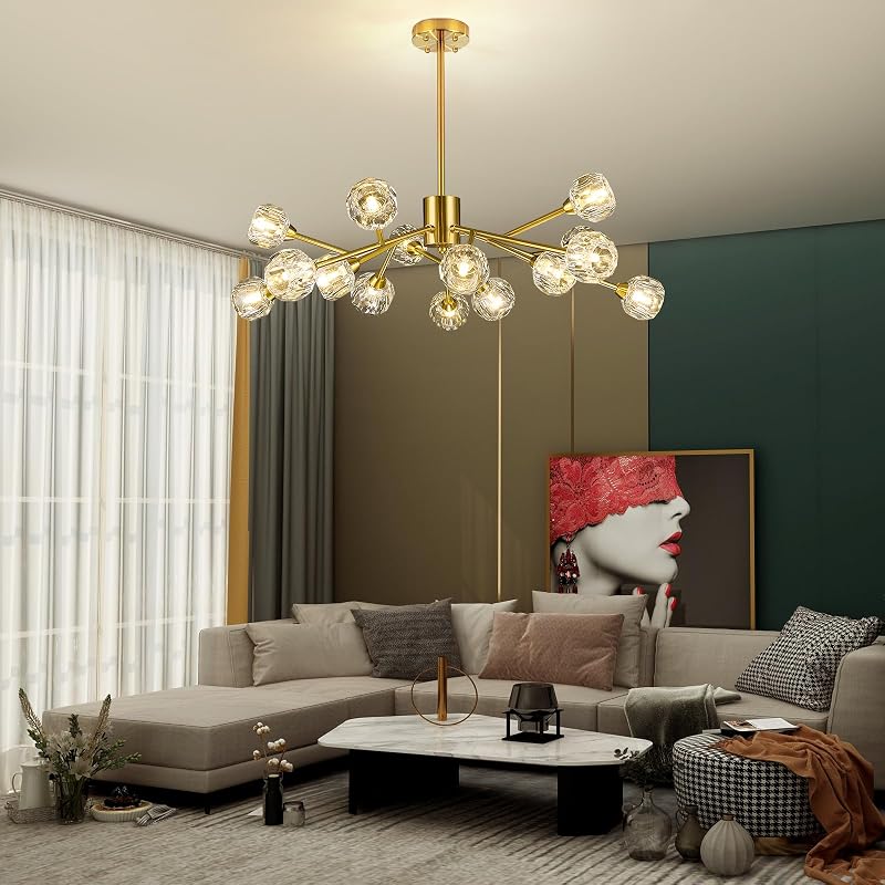 Candelabro Sputnik 15 Luces Doradas Latón para Cocina