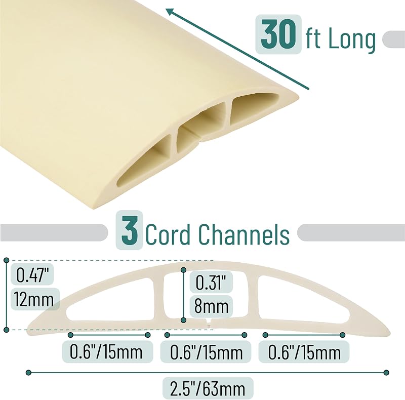 Cubierta cables piso 30ft color crema protector