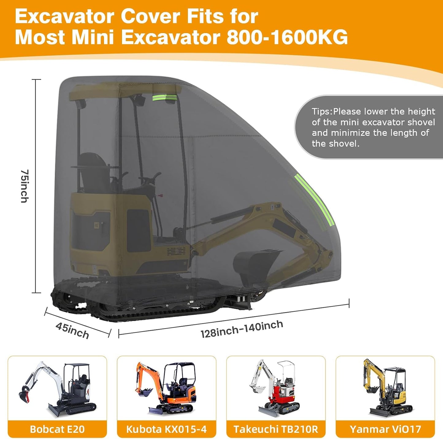 Cubierta excavadora impermeable para Bobcat E20 Kubota