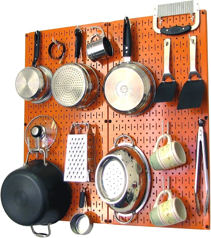 Organiz. tablero clavijas cocina ollas sartenes naranja