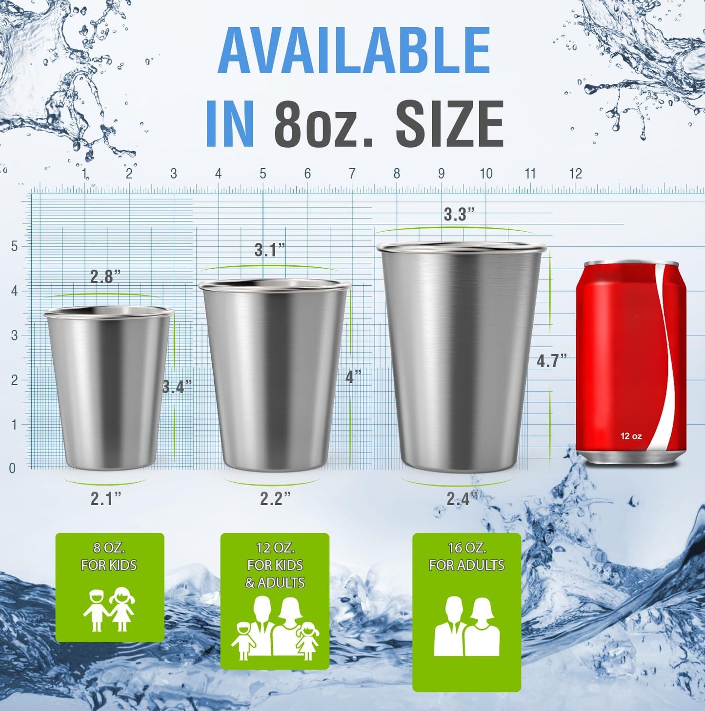 Vasos acero inox 16oz sin BPA apilables hogar picnic